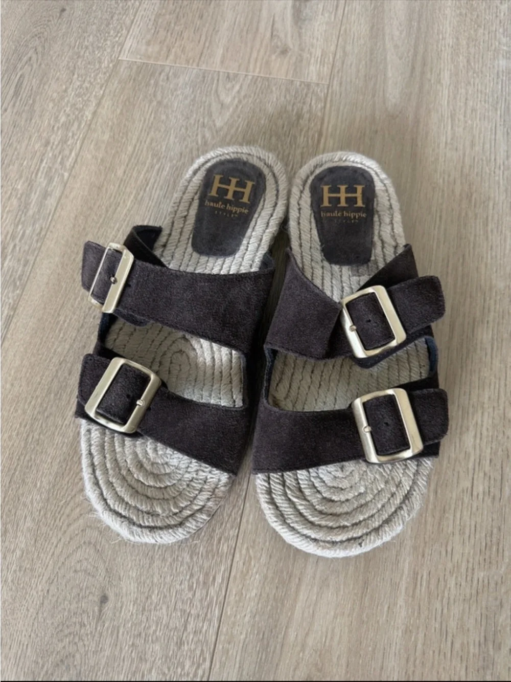 Haute Hippie Shoes Sandals Suede Double Buckle Slide Sandal